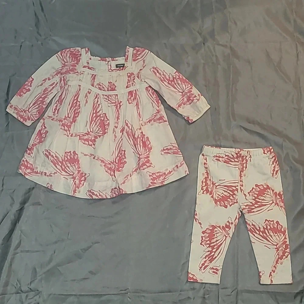 Baby Girls 6-12 months pink and white butterfly dress set BABYGAP LOT-B